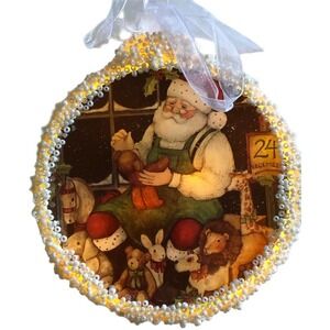 Santa Toys Light Up Bead Circular battery operated Christmas Ornament NEW In Box